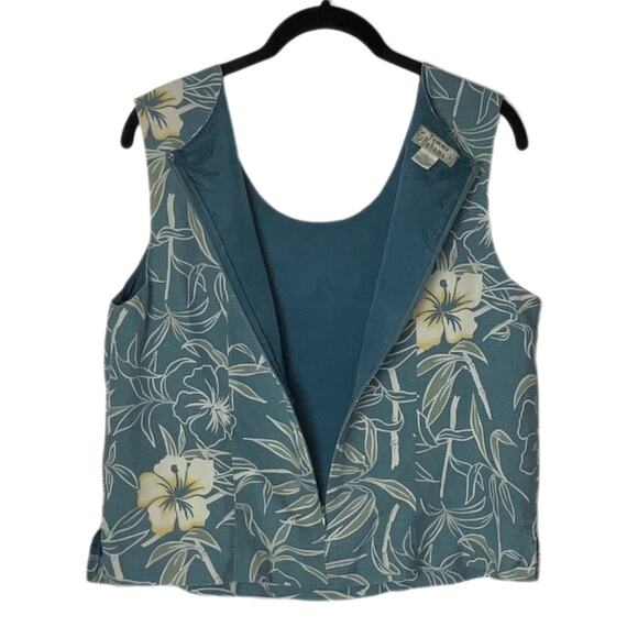 Vintage TOMMY BAHAMA Hibiscus Sleeveless Silk Top woman's size large green/blue - Picture 3 of 16